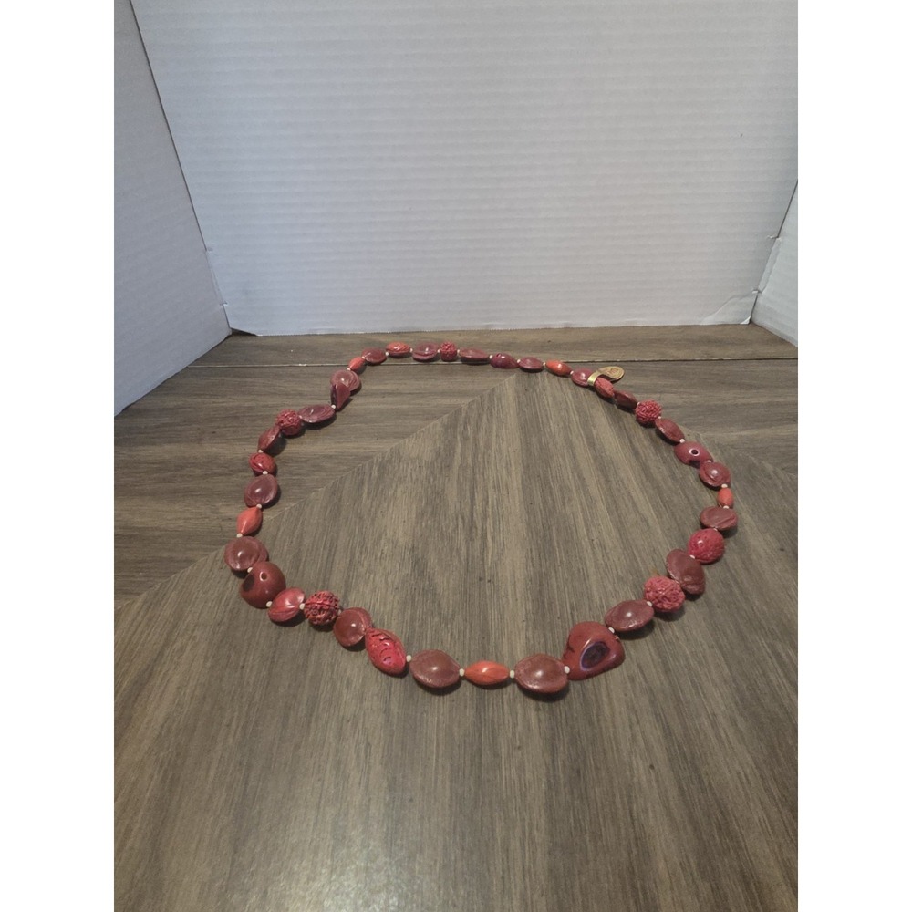 Genuine Red Seed Nut Pit Necklace Vintage Japan